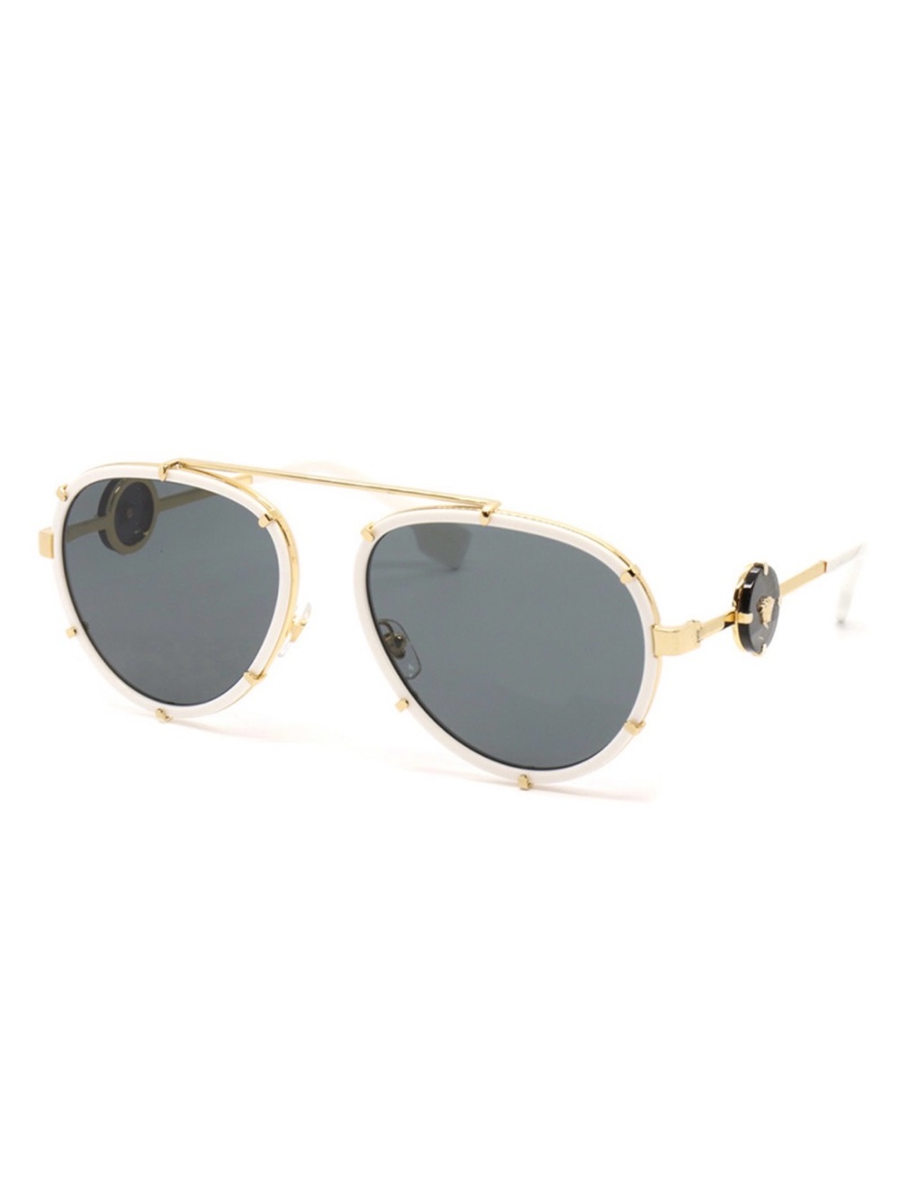 New Versace VE2232 147187 White and Gold Aviator Sunglasses Authentic - Picture 3 of 15